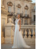 Deep V Neck Ivory Lace Tulle Fashionable Wedding Dress